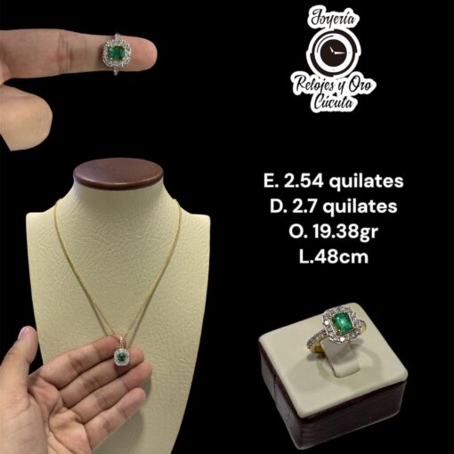 Cadena y Anillo en Esmeralda Con Diamantes