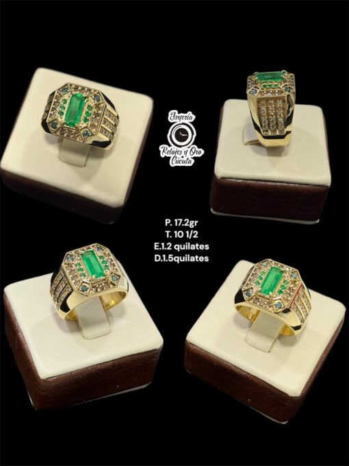 Anillo en Oro con Esmeralda y Diamantes brown